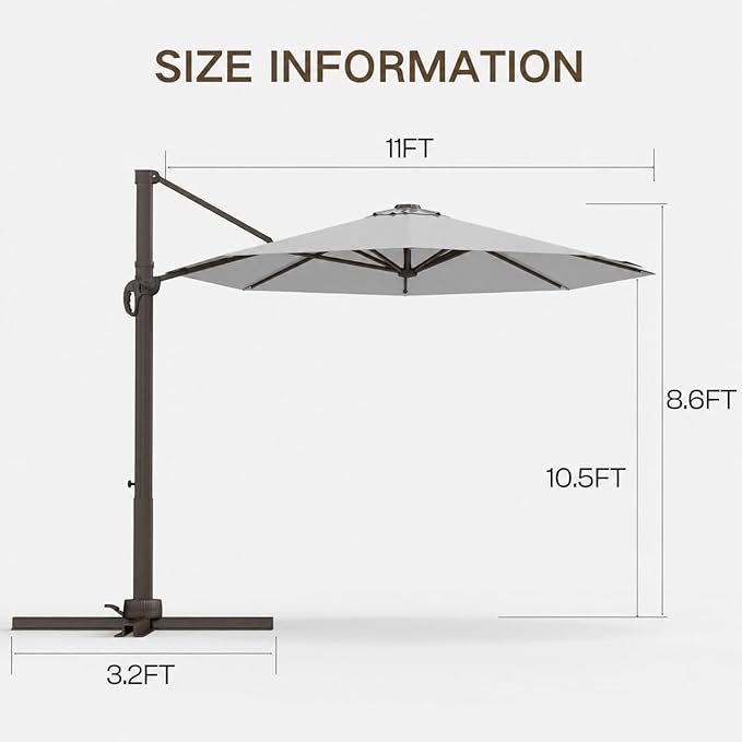 Kingdura Cantilever Patio Umbrella with Double Top Vent, Large Square Aluminum Outdoor Offset Umbrella with 360-degree Rotation, Infinite Tilt, UV Protection for Pool Deck Garden Patio