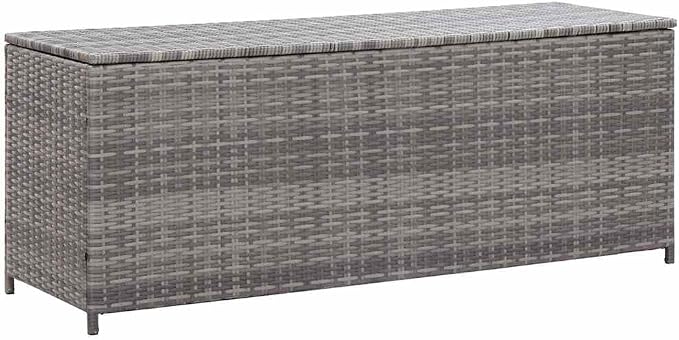 Poly Rattan Patio Storage Box Gray, 59.1" x 19.7" x 23.6", Outdoor Storage Chest with High Load-Bearing Capacity, Doubles as Bench for Cushions and Pillows