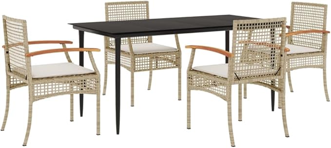 5 Piece Patio Dining Set with Cushions, Porch Furniture Set Outdoor Lounge Sets Front Porch Furniture Outdoor Sofa Sets for Negotiation Area Piazza Garden Exhibition Beige Poly Rattan
