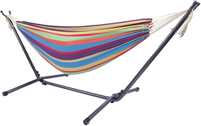 Double Hammock,Hammock Stand with Space Saving Steel Stand and Carrying Case,Portable Hammock,2-Person Standing Hammocks for Outdoor Camping Garden Yard Patio (Colorful)