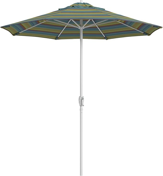 California Umbrella 12-Year Protection 7.5-Ft Outdoor Patio Umbrella, Sunbrella Fade-Resistant Fabric, Auto-Tilt, Heavy Duty Aluminum Frame, 8 Reinforced Ribs for Pool or Deck, White Pole, Astoria Lagoon