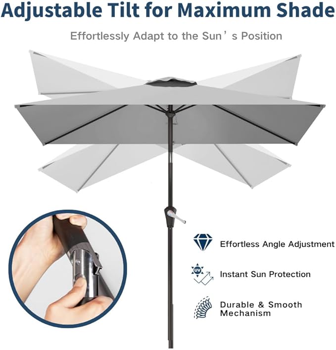 6.5' x 10' Rectangular Patio Umbrella Large Outdoor Market Umbrella w/UV Protection, Push Button Tilt and Crank Lift, Rectangle Table Umbrella for Garden, Deck, Pool, Patio, Light Gray