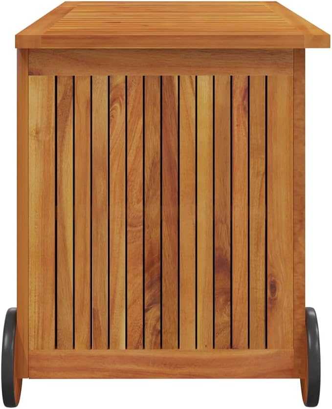Outdoor Storage Box with Wheels, Wooden Patio Deck Box, Outdoor Cushion Storage Container Bin Chest for Patio Cushions, Outdoor Gardening Tools, 35.4"x19.7"x22.8" Solid Wood Acacia