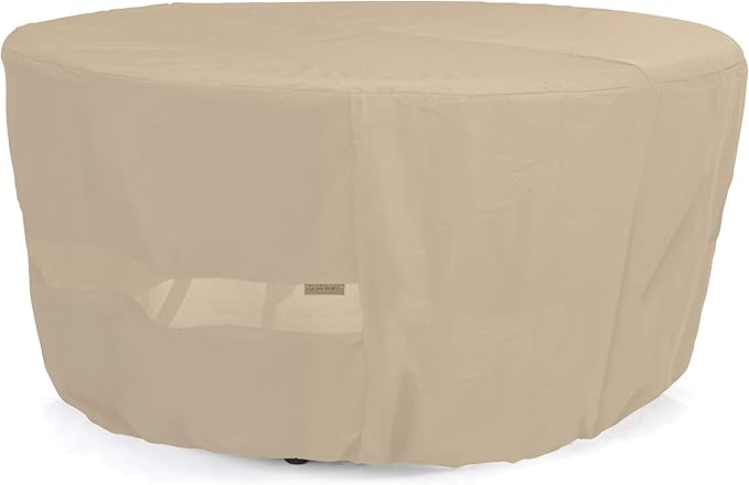 Covermates Classic Round Dining Table Cover – All-Weather Outdoor Table Protection, Water-Resistant Vinyl, Elastic Hem, Mesh Vents, Patio Furniture Cover, 42DIAMETER x 25H, Classic Tan