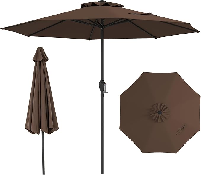 Tangkula 8.5 FT Patio Umbrella, Double-Tier Outdoor Umbrella with Crank Handle, 8 Sturdy Ribs, Sun-Protective Canopy for Market Table Pool Deck Garden Backyard (Tan)