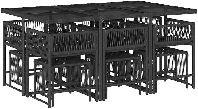 11 Piece Outdoor Dining Set for 10 People, Large Foldable PE Rattan Garden Table and Chairs with Cushioned Seats for Patio, Backyard, and Deck