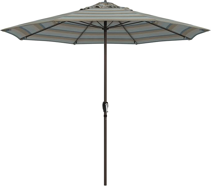 California Umbrella 12-Year Protection 9-Ft Outdoor Patio Umbrella, Sunbrella Fade-Resistant Fabric, Auto-Tilt, Heavy Duty Aluminum Frame, 8 Reinforced Ribs for Pool or Deck, Bronze Pole, Gateway Mist
