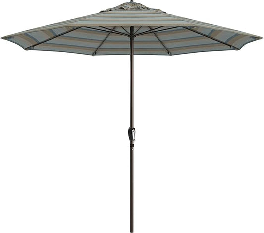 California Umbrella 12-Year Protection 9-Ft Outdoor Patio Umbrella, Sunbrella Fade-Resistant Fabric, Auto-Tilt, Heavy Duty Aluminum Frame, 8 Reinforced Ribs for Pool or Deck, Bronze Pole, Gateway Mist