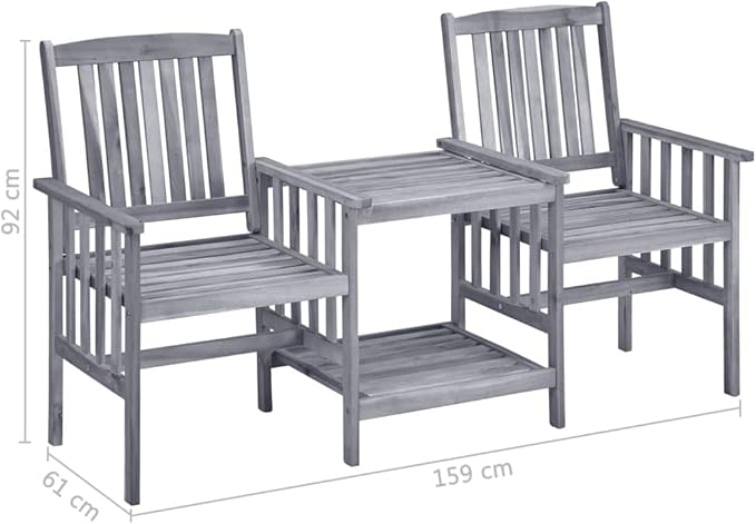 Patio Chairs with Tea Table 62.6"x24"x36.2" Solid Acacia Wood, Porch Furniture Set Patio Conversation Set Front Porch Furniture Bistro Set for Exhibition Poolside Piazza Negotiation Area