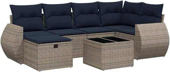 vidaXL Patio Sofa Set with Cushions 7 Piece, Outdoor Conversation Set, Sectional Sofa for Balcony Garden, Modern Style, Gray Poly Rattan