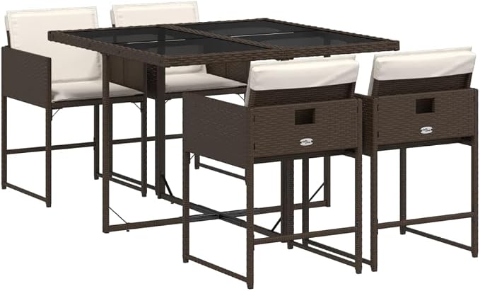 5 pcs Set Patio Dining Set & Garden Dining Set Brown Poly Rattan Balcony Furniture Outdoor Dining Set for Backyard Front Porch Lawn 43.3 x 41.7 x 28.7 in