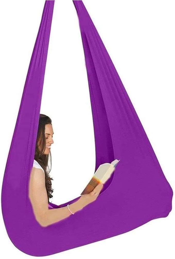 Elastic Aerial Yoga Hammock Nylon Hanging Cuddle Swing Seat Therapy Kids Swings for Autism ADHD ADD Indoor Outdoor Children Teens (Color : Purple, Size : 100 x 280 cm)
