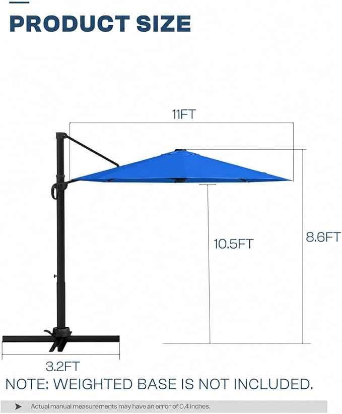 11 FT Round Cantilever Umbrella,Easy Tilt, Fade Resistant & 360° Rotation, Offset for Pool Deck Backyard Patioroyal blue (Base not Included)