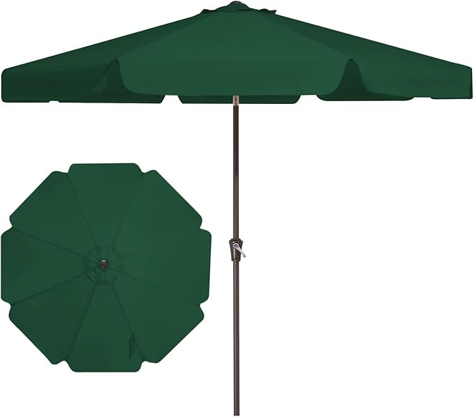JEAREY 9 FT Patio Umbrella Outdoor, Table Umbrellas Market Umbrella w/Push Button Tilt/Crank, 8 Sturdy Ribs(Dark Green)