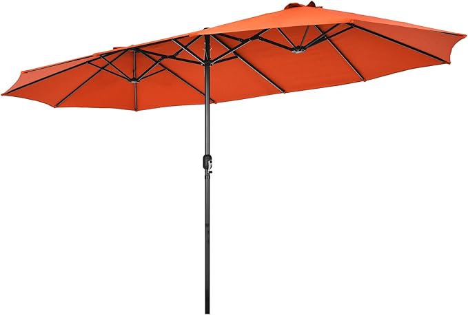 Tangkula 15Ft Double-Sided Patio Umbrella, Outdoor Extra Large Umbrella W/Hand-Crank System & Air Vents, Market Twin Umbrella W/ 12-Rib Sturdy Metal Frame for Poolside, Garden Backyard (Orange)