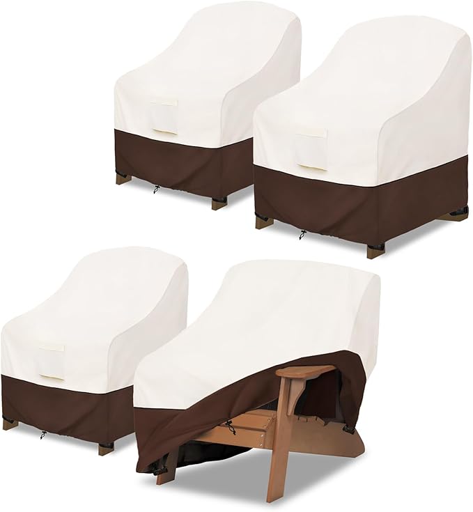 Adirondack Chair Cover 4 Pack,Waterproof Heavy Duty Patio Furniture Covers,Patio Adirondack Chair Covers for Outdoor Chairs(30 W x 34 D x 36 H inches) Beige & Brown