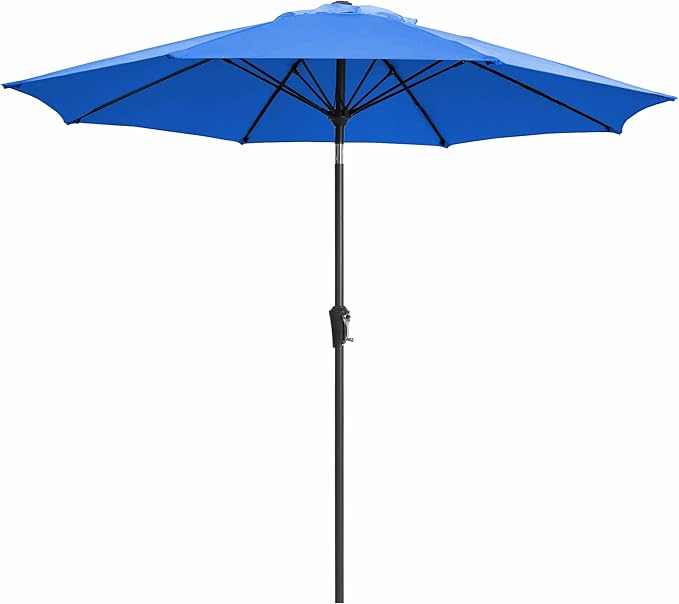 JEAREY 9FT Outdoor Patio Umbrella,Market Table Umbrella with 8 Fiberglass Ribs, Pool Umbrella with Tilt and Crank, UV Protection Lightweight & Wind-Resistant for Lawn, Garden, Deck and Backyard, Royal Blue