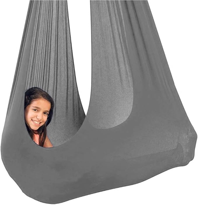Sensory Swing for adults Indoor kids Therapy Swing Calming Snuggle Hammock durable soft strong fabric swing Excellent stretchability Includes Hanging Hardware ( Color : Silver gray , Size : 1M x 2.8M