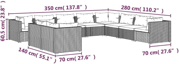 10 Piece Patio Lounge Set with Cushion, Furniture Conversation Sets Piece Patio Set Patio Lounge Set Outdoor Patio Sectional s Black Poly Rattan