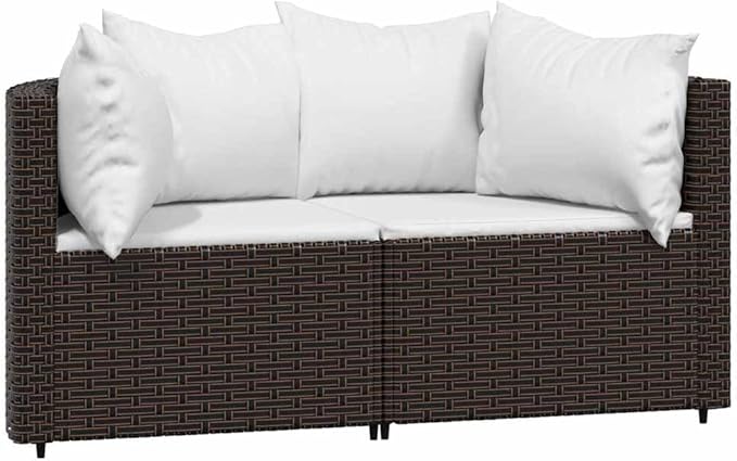 3 Piece Outdoor Sofa Set Brown Cream White 24.8 x 12.1 x 22.6 in Steel Frame PE Rattan Patio Sectional Furniture Modular Couch for Garden Balcony Backyard Chilling & Dining