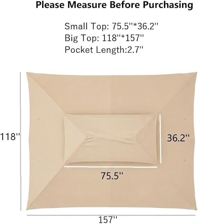 Grand Patio 10x13 Gazebo Replacement Canopy Curved Top Double Soft Canopy for Patio, Deck, Backyard, Garden, Lawns, Khaki (Curved top,ONLY Top Without Frame)