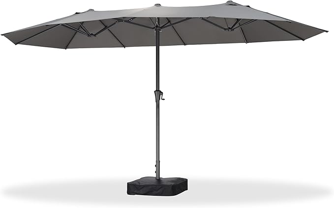 PURPLE LEAF 14ft PatioUmbrella Outdoor Double-Sided Umbrella with Base and Crank Rectangle Market Table Umbrella for Pool Deck Garden, Grey