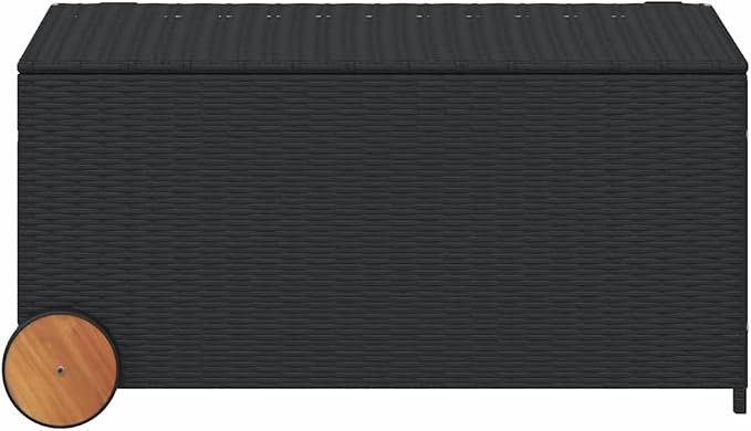 Black PE Rattan Outdoor Storage Box, 42.1 x 21.7 x 20.9 in, 50.4 Gallon Capacity with Wheels