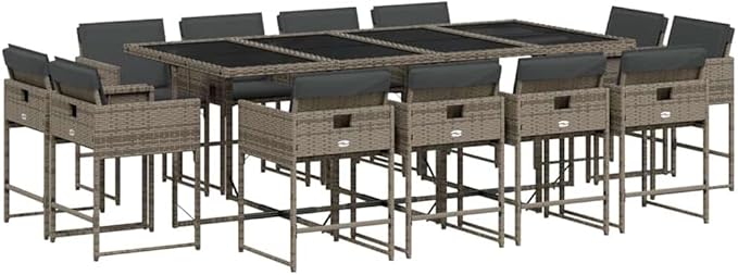 13 Piece Garden Dining Set Grey Poly Rattan Large Outdoor Furniture Set for Family Get-Togethers and Hosting Friends