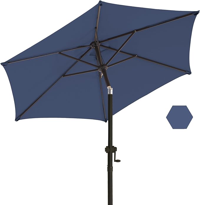 wikiwiki 7.5 FT Patio Umbrellas Outdoor Table Market Umbrella with Push Button Tilt/Crank, 6 Sturdy Ribs, Fade Resistant Waterproof POLYESTER DTY Canopy for Garden, Lawn, Deck, Backyard & Pool, Navy