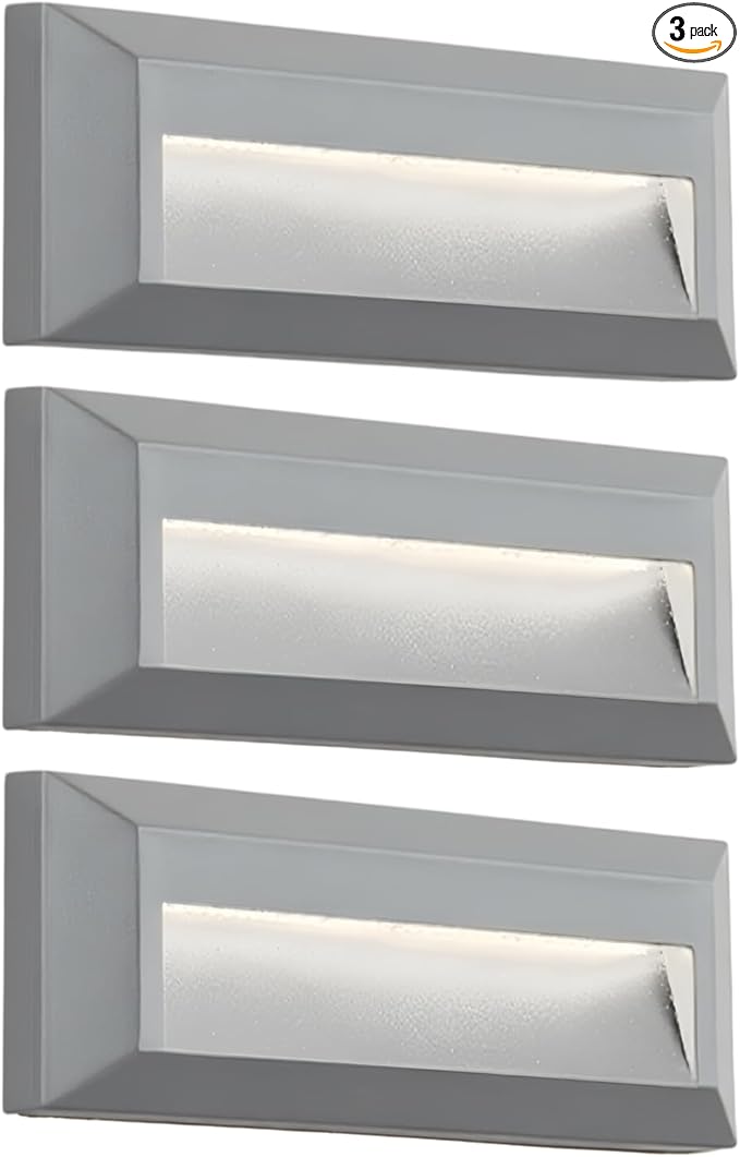 ZONK LED Outdoor Indoor Stair Lights, Line Voltage 110-240V 2W Landscape Pathway Step Light, 9Inch Non-dimmable 4000K IP65 Waterproof Stairway Lighting, Deck Lights, Retaining Wall Lights, 3 Pack