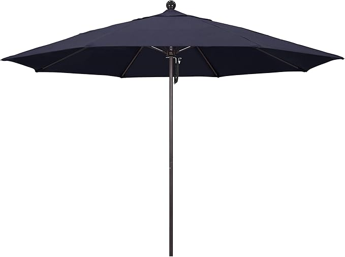 California Umbrella 11Ft Commercial Grade Sunbrella Fabric Market Umbrella, Pulley Lift, Aluminum/Fiberglass, 2mm pole wall, Bronze Frame, Navy Fabric