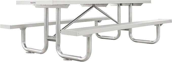 Global Industrial 8'L Heavy-Duty Outdoor Picnic Table, Anodized Aluminum with Steel Frame, 1400 Lbs Capacity, 96" L x 62" W x 30" H Overall, Portable or Surface Mount