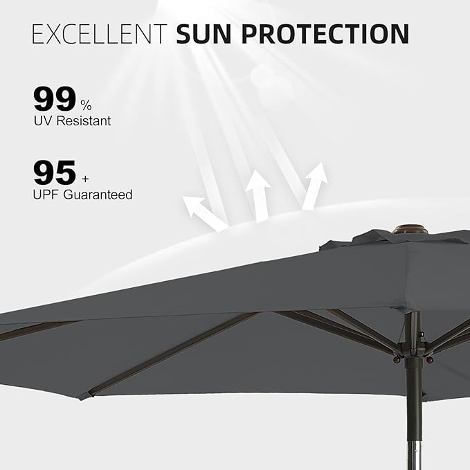 wikiwiki 7.5 FT Patio Umbrellas Outdoor Table Market Umbrella with Push Button Tilt/Crank,6 Sturdy Ribs, Fade Resistant Waterproof POLYESTER DTY Canopy for Garden, Lawn, Deck, Backyard & Pool