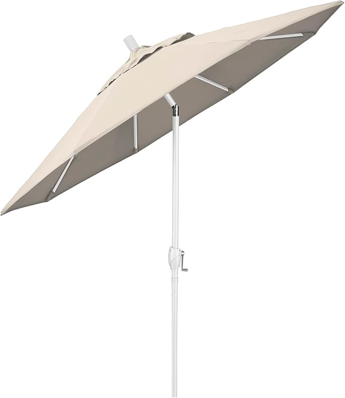California Umbrella 7.5' Round Aluminum Market Umbrella, Crank Lift, Push Button Tilt, White Pole, Antique Beige Olefin