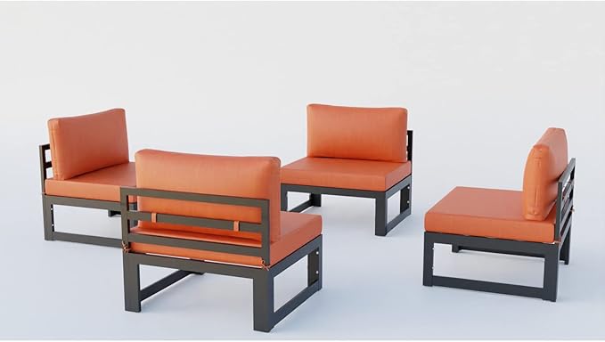 Maykoosh Patio Conversation Set 4 Piece Outdoor Chairs with Cushions - Modern Aluminum Furniture