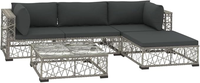Patio Lounge Set with Cushions,Outdoor Furniture,Outdoor Furniture Sets,Patio Conversation Sets,for Garden,Deck,Backyard,5 Piece Poly Rattan Gray