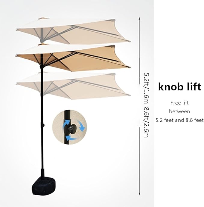 6.6Ft/8.3Ft Half Umbrella Outdoor Patio, Garden Umbrella with Easy Crank Lift Offset Patio Umbrella 5 Sturdy Ribs For Balcony, Deck, Backyard Garden,Courtyard Swimming Khaki 6.6ft/2m