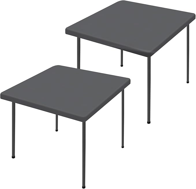 Moosfor Spandex Picnic Table Cloth 2 Pack, Elastic Fitted Tablecloths for Square Tables, Stretch Washable Patio Table Cover for Outdoor, Camping, Banquet and Parties (Dark Grey, 34"x34")