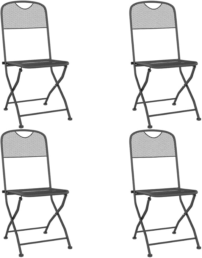 5 Piece Patio Dining Set Expanded Metal Mesh Anthracite Outdoor Table and Chairs Foldable Space Saving Weather Resistant E-Coating Finish for Garden Backyard Poolside