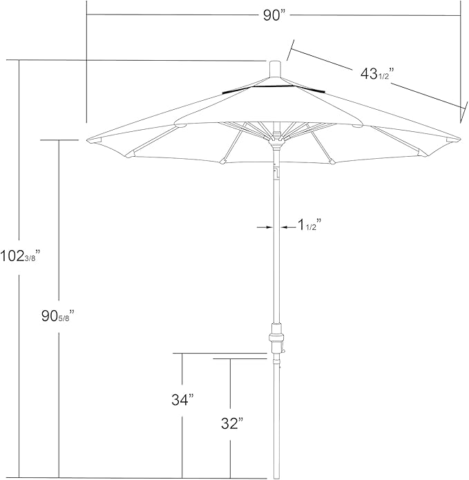 California Umbrella 7.5' Round Crank Lift, Collar Tilt, Aluminum Pole, Fiberglass Rib Patio Umbrella, Bronze Finish