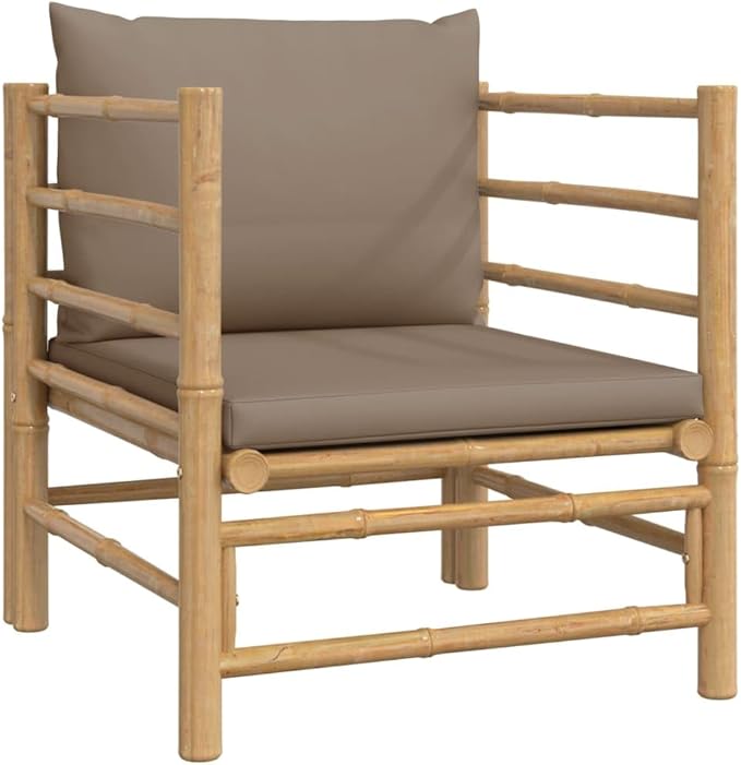 5 Piece Patio Lounge Set with Taupe Cushions, Outdoor Dining Sets Porch Furniture Set Patio Conversation Set Sectional Sofa for Negotiation Area Exhibition Piazza Poolside Bamboo