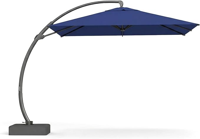 10*10 FT Cantilever Umbrella with Base Included, Large Square 360° Rotation Offset Umbrella Outdoor Patio, Heavy Duty Aluminum Frame, Sand-Weighted Stand, for Deck, Backyard, Pool, Garden (Navy Blue)