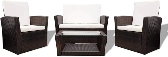 Patio Lounge Set with Cushions,Outdoor Patio Furniture,Conversation Furniture,Patio Furniture Sets,for Terrace,Garden,Backyard,4 Piece Poly Rattan Brown