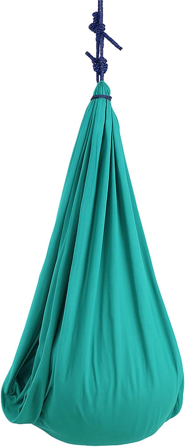 Elastic Therapy Swing Indoor Outdoor Hammock Style Sensory Hanging Chair with Carabiner Ropes 80kg Capacity (Green)