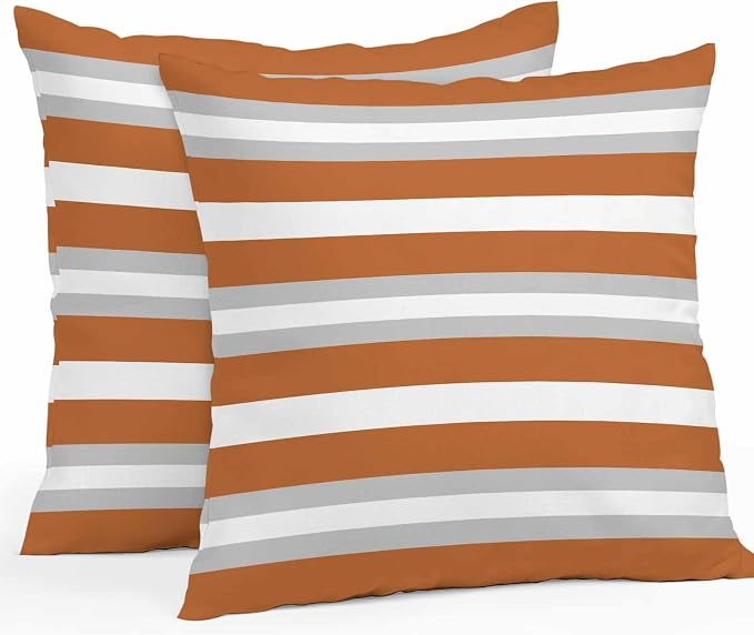 Throw Pillow Covers 24x24 Inch Set of 2, Burnt Orange Grey Stripe Waterproof Outdoor Pillow Covers, Minimalist Farmhouse Striped Decorative Cushion Pillowcases for Couch, Sofa, Bed, Garden, Patio