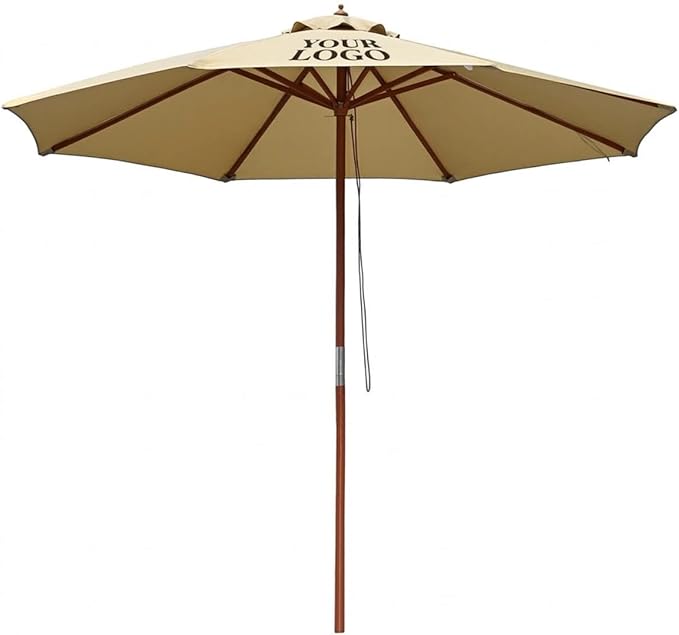 Yescom 9ft Coastal Solid Wood Umbrella Pulley Lift Commercial Base with Wheel Included for Seaside Restaurant Terrace Poolside Beach Club