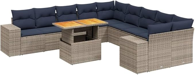 vidaXL Patio Sofa Set with Cushions 11 Piece, Outdoor Sectional Sofa Couch, Patio Conversation Set for Garden Backyard, Gray Poly Rattan
