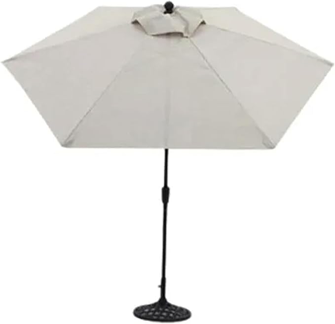 Four Seasons Courtyard 9 Foot Naples Market Patio Umbrella Round Polyester Fabric Outdoor Backyard Shaded Canopy with Push Button Tilt, Natural Color