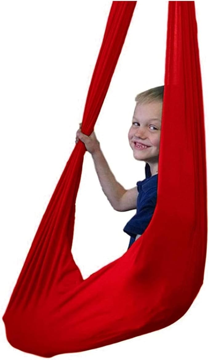 Adults Therapy Sensory Swing Hammock for Autism, with Hardware Adjustable Snuggle Cuddle Hammock Chair Has Calming Effect On Children with Special Needs (Color : Red, Size : 150×280CM/59×110in)