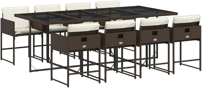 9 pcs Set Patio Dining Set & Balcony Furniture Brown PE Rattan Outdoor Dining Set Garden Dining Set for Lawn Backyard Front Porch 86.6 x 41.7 x 28.7 in